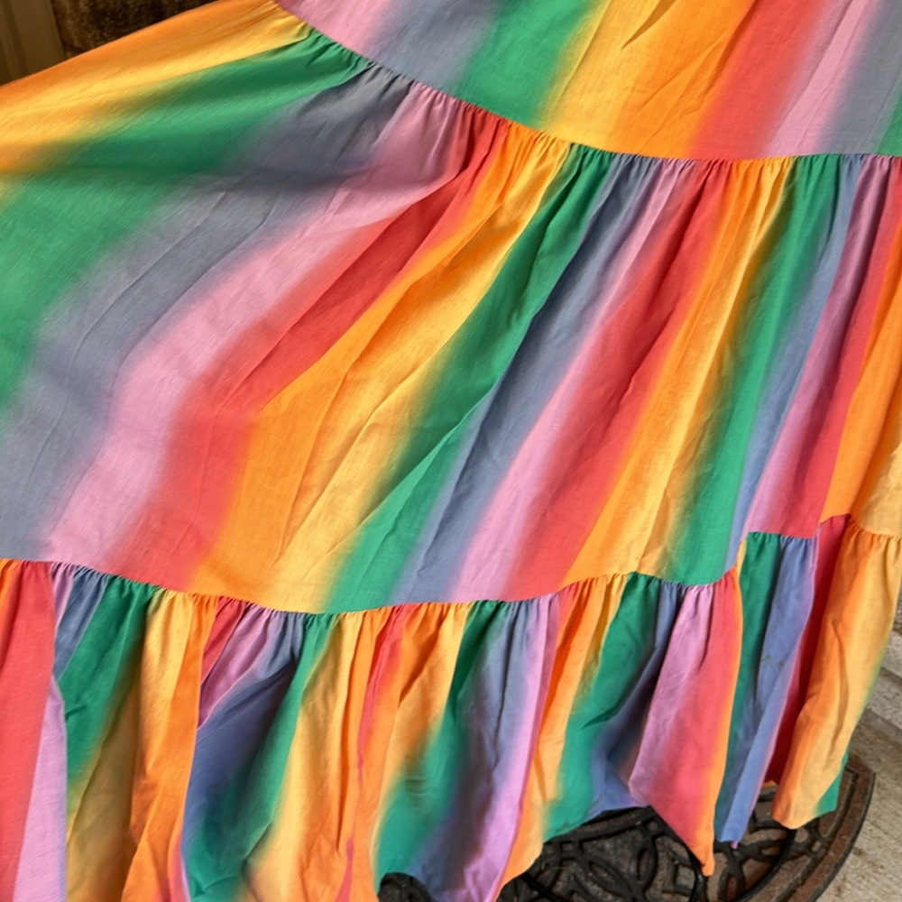 NOS Vintage Sz 14 Rainbow Dress Maxi USA Made Cotton Blend As Is Shoulde… - Picture 5 of 10